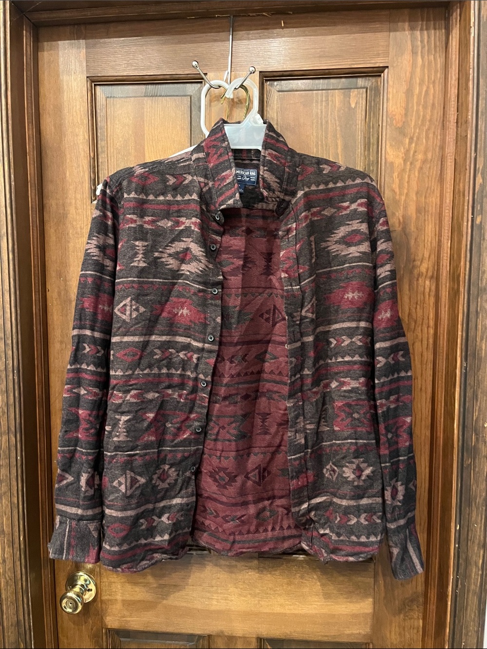 American Rag Aztec Print Button-Up Flannel Jacket - Burgundy & Black
